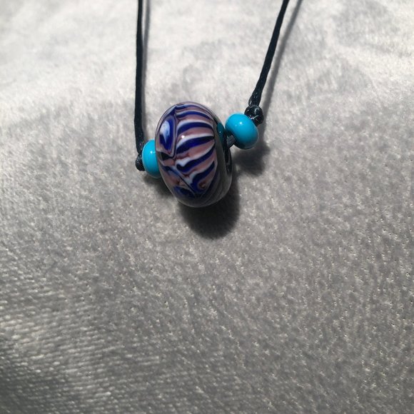 Necklace with handcrafted blown glass bead on 26" satin cord - Picture 5 of 5